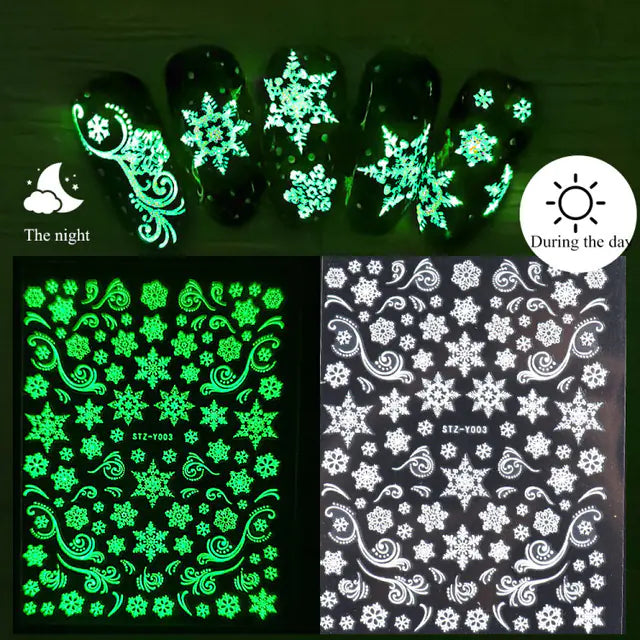 Glowing Snowflake Nail Decals