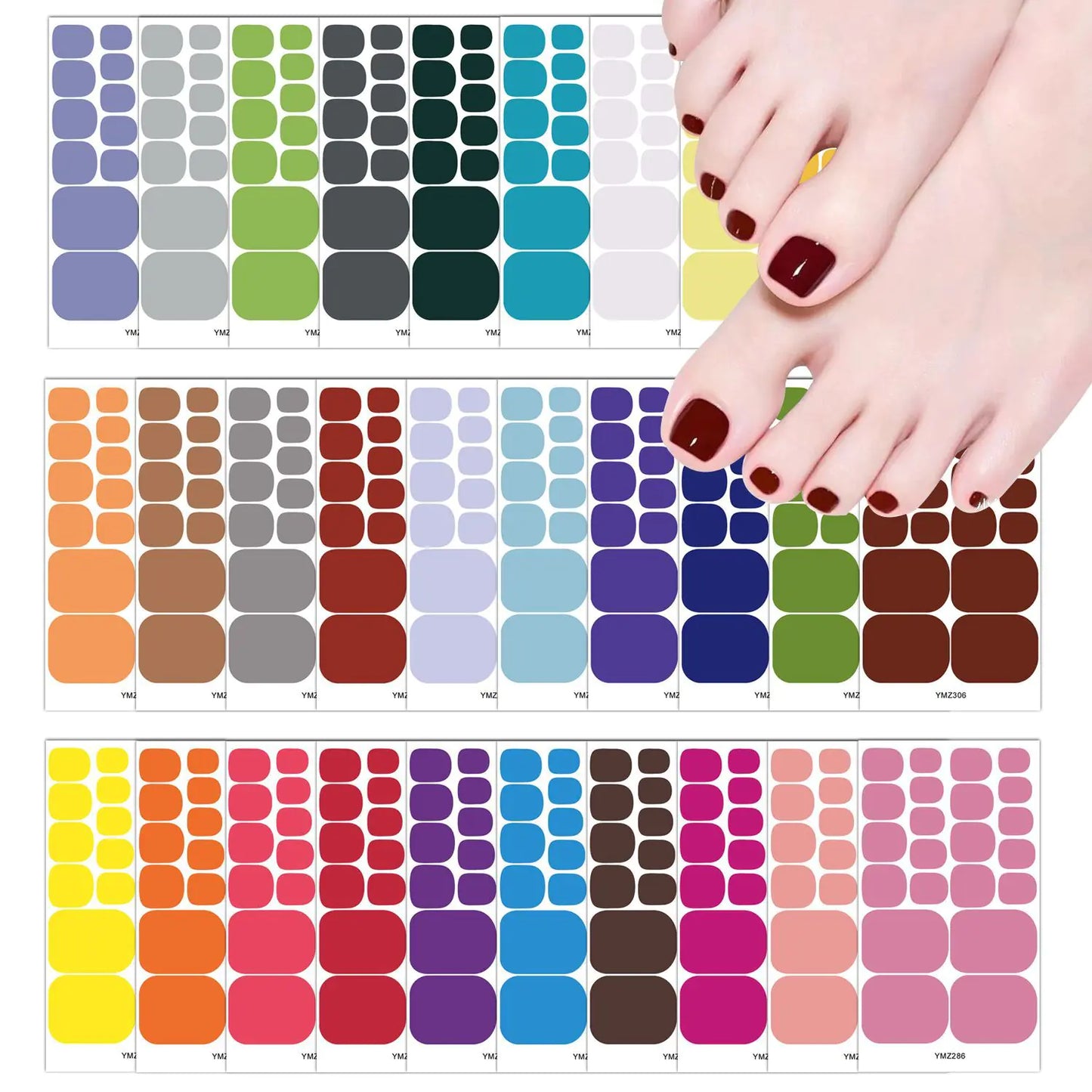 3D Nail Art Stickers for Toes - Solid Color Set