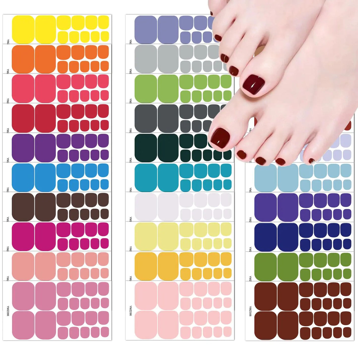 3D Nail Art Stickers for Toes - Solid Color Set