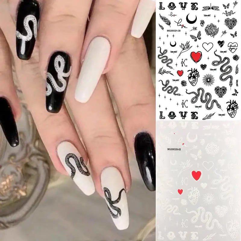 Serpentine 3D Nail Decals in Monochrome
